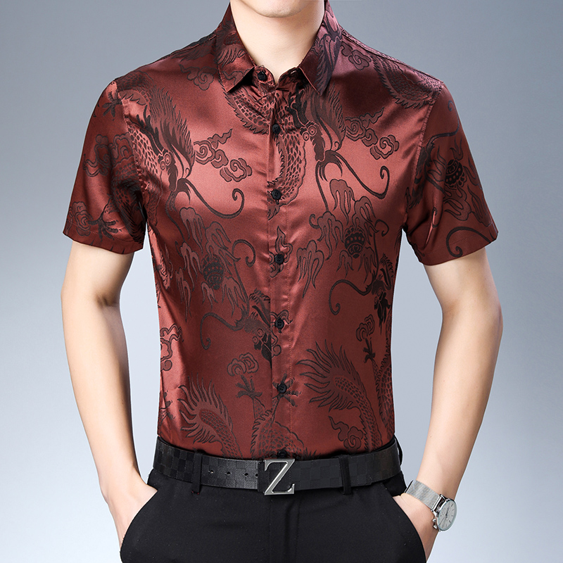 Mens Satin Silk Dress Shirt - Mens Fashion Pattern Silk Shirt Summer