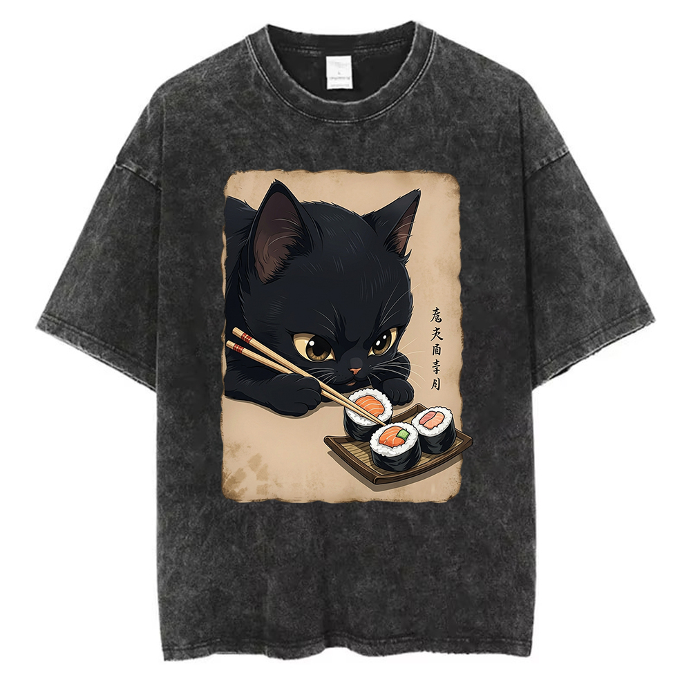 Acid Wash Vintage Graphic T Shirt - Vintage Washed Cotton T-Shirt Men Black