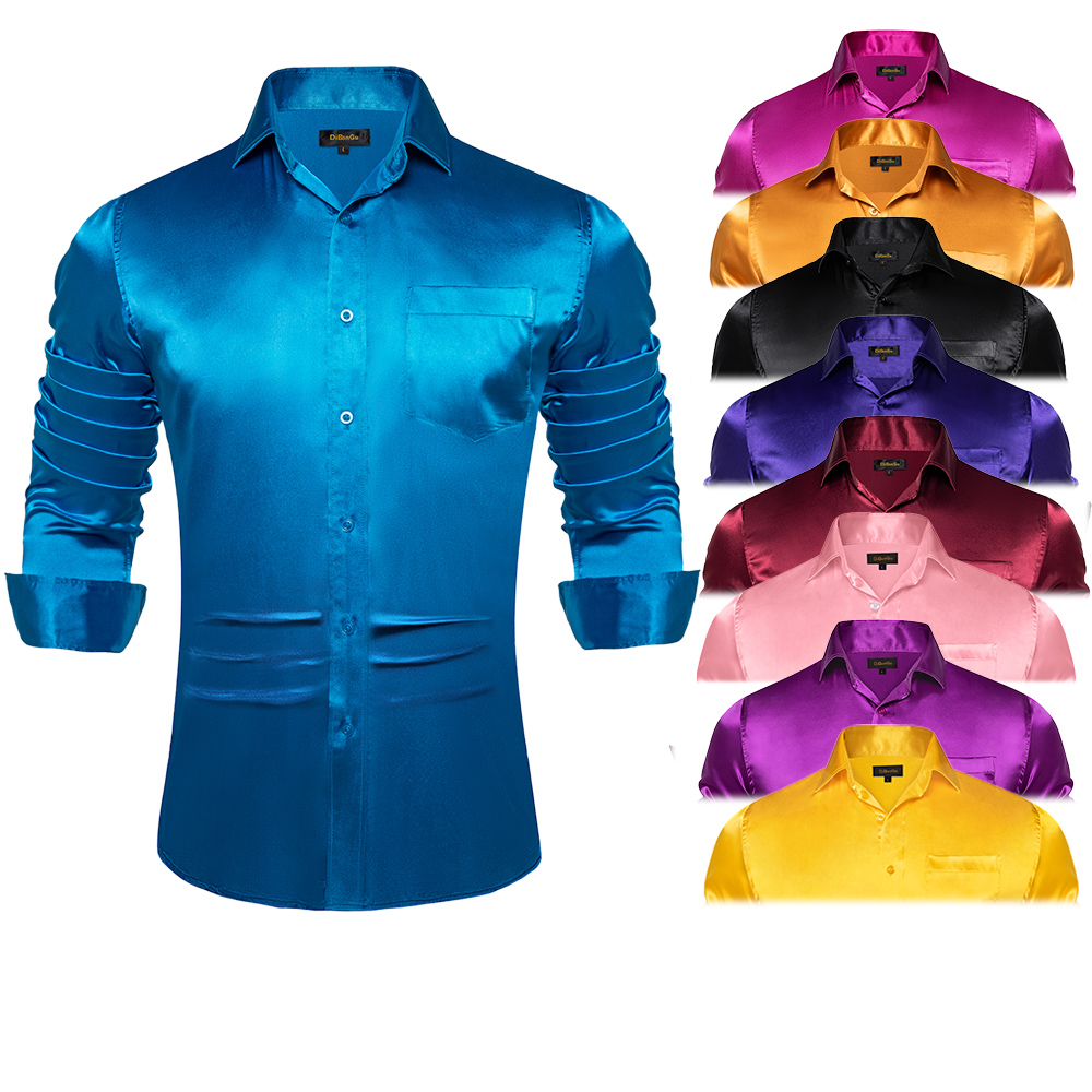 Mens Satin Silk Dress Shirt - Men's Blue Red White Black Satin