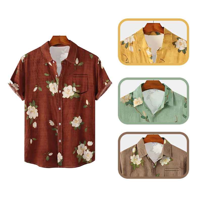 Vintage Hawaiian Floral Shirt - Men Hawaiian Style Short Sleeve Shirt,