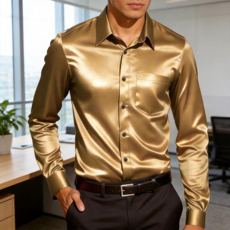 Mens Satin Silk Dress Shirt - Men's Satin-Like Ice Silk Dress Shirt