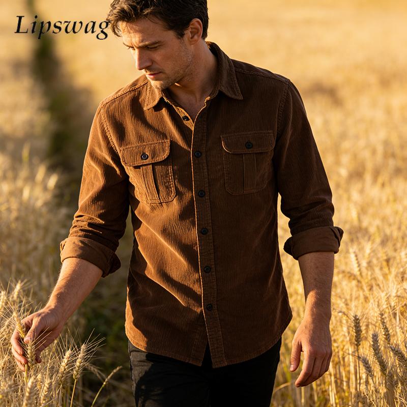 Corduroy Button Up Shirt Men - Vintage Solid Color Corduroy Shirt Jackets