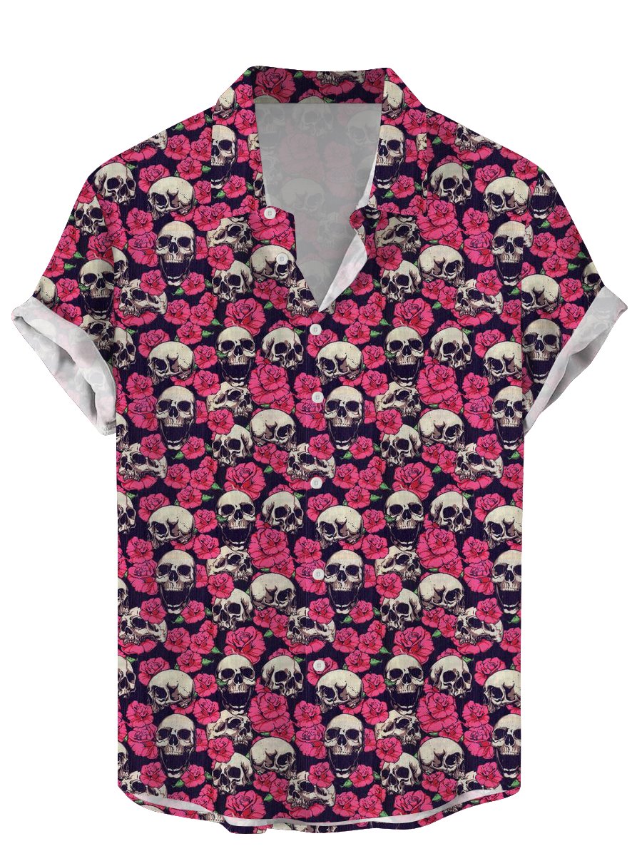 Vintage Hawaiian Floral Shirt - Vintage Skull Floral Men's Shirts Funny