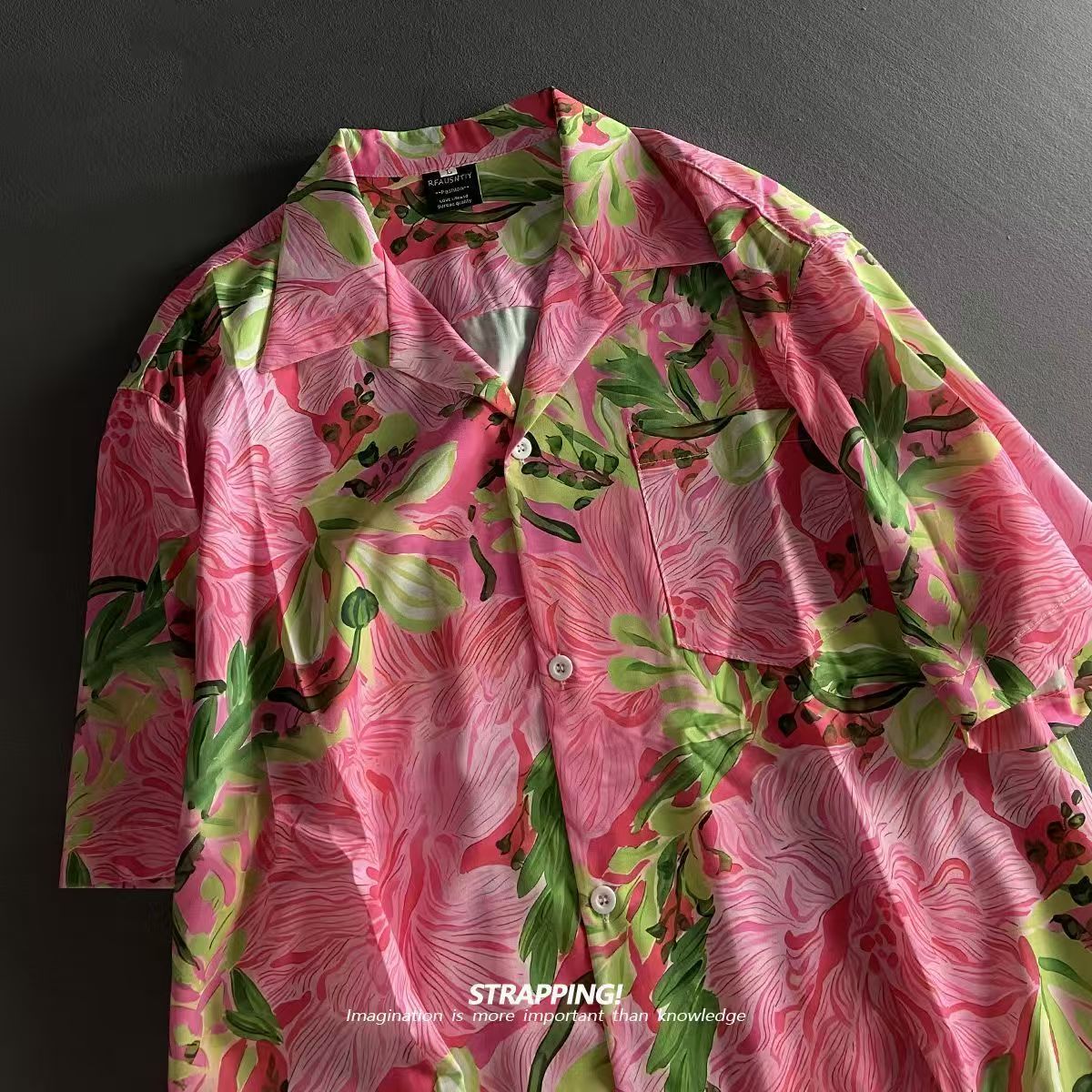 Vintage Hawaiian Floral Shirt - Pink Graffiti Floral Cuban Collar Hawaiian