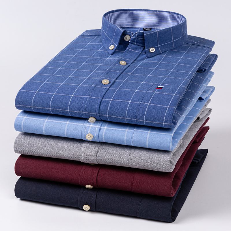 Oxford Cotton Casual Shirt Business - Men's Casual Shirts Cotton Oxford Plaid