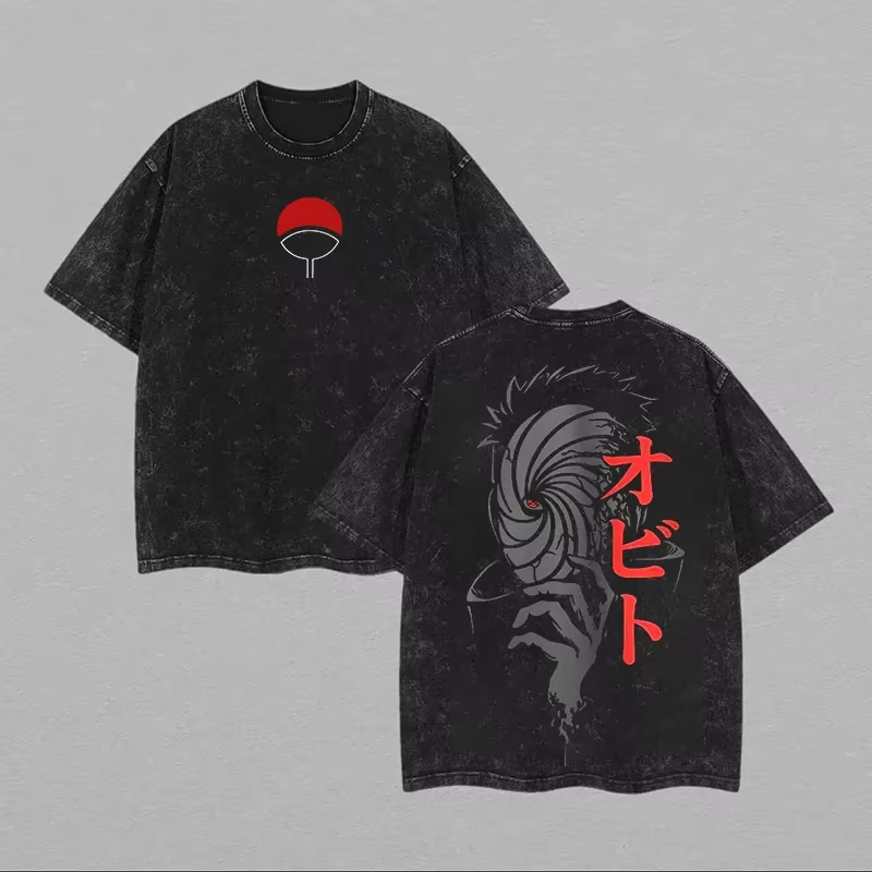 Acid Wash Vintage Graphic T Shirt - Naruto Obito Uchiha T Shirt Mask