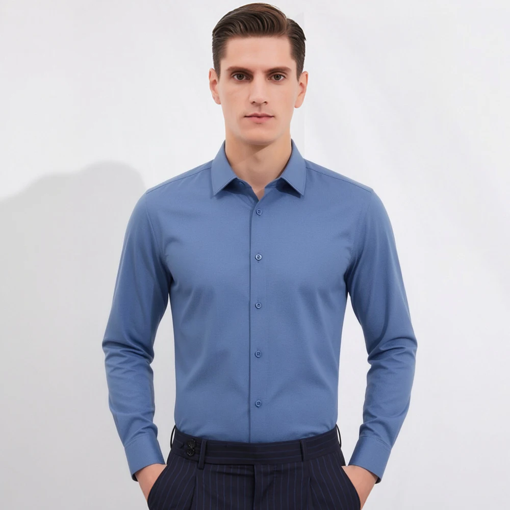 Breathable Bamboo Fiber Shirt Non Iron - Men‘s Satin-Like Long Sleeve Business Casual