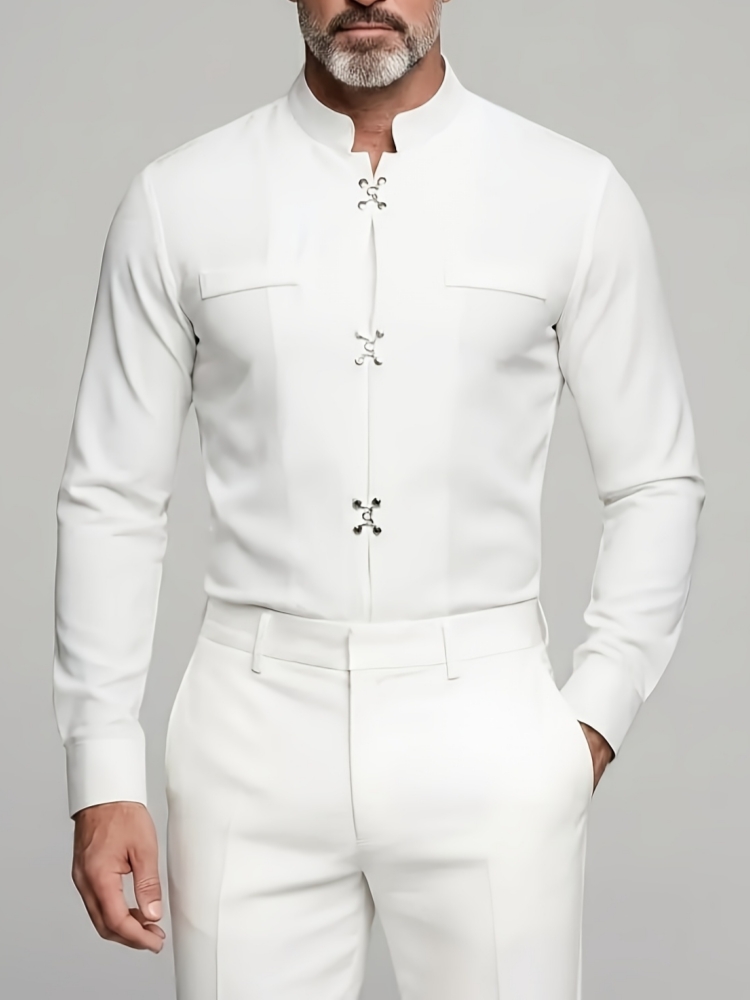 Mandarin Collar Formal Shirt Slim Fit - Luxury Men Mandarin Stand Collar Shirt