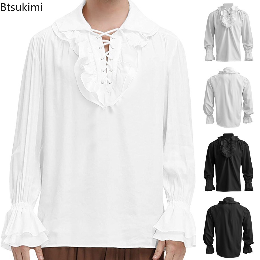 Medieval Gothic Lace Up Pirate Shirt - Men's Medieval Renaissance Pirate Shirt Victorian