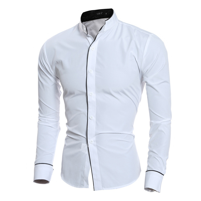 Men Slim Fit Solid Color Long  - Mandarin Collar Formal Shirt Slim Fit review and price