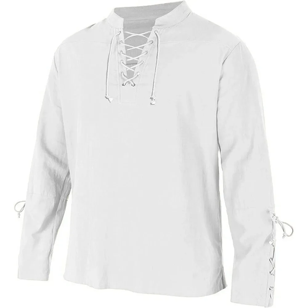 Men's Long Sleeve Shirts Lace  - Medieval Gothic Lace Up Pirate Shirt review and price