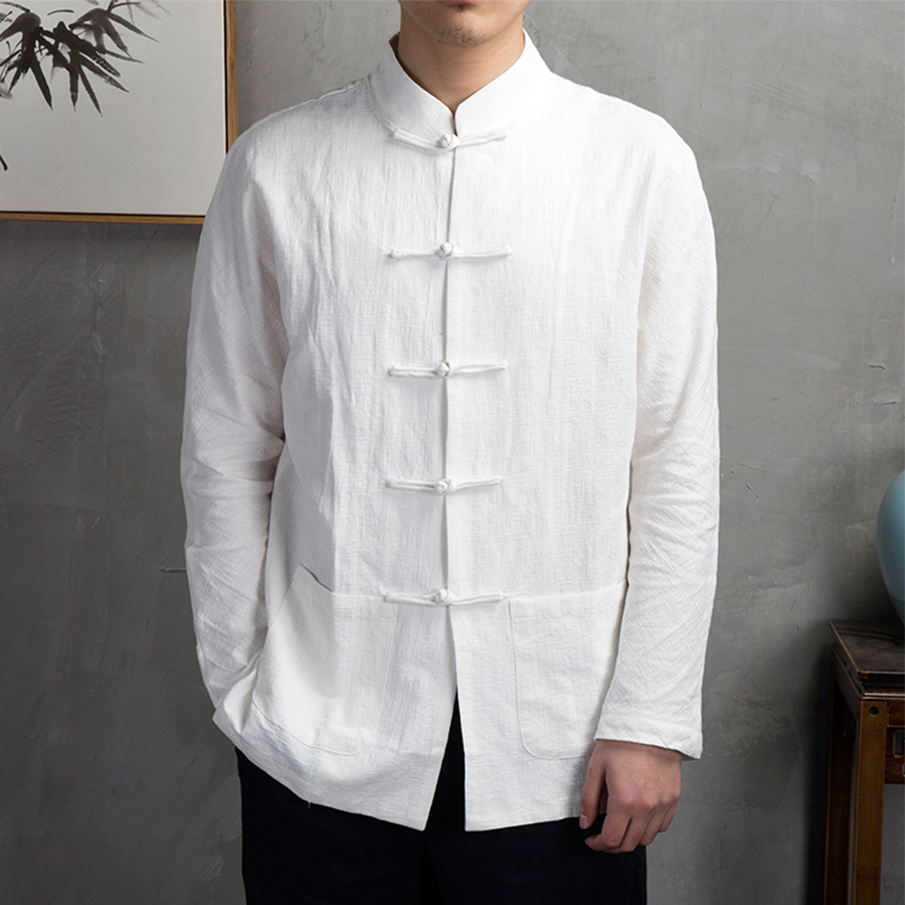 Retro Casual Men Chinese Tradi - Mens Linen Shirt Long Sleeve review and price