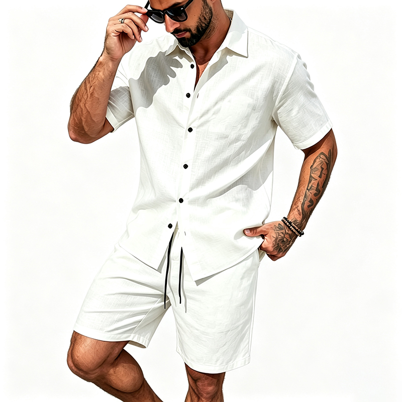 Men Linen Two Piece Outfit Sho - Mens Linen Shirt Long Sleeve review and price