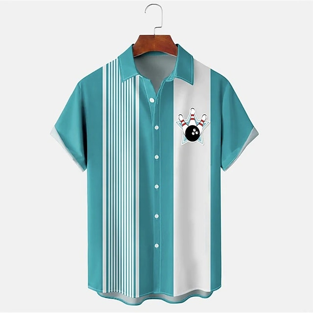Men's Striped Bowling Pattern  - Short Sleeve Bowling Shirt Retro review and price