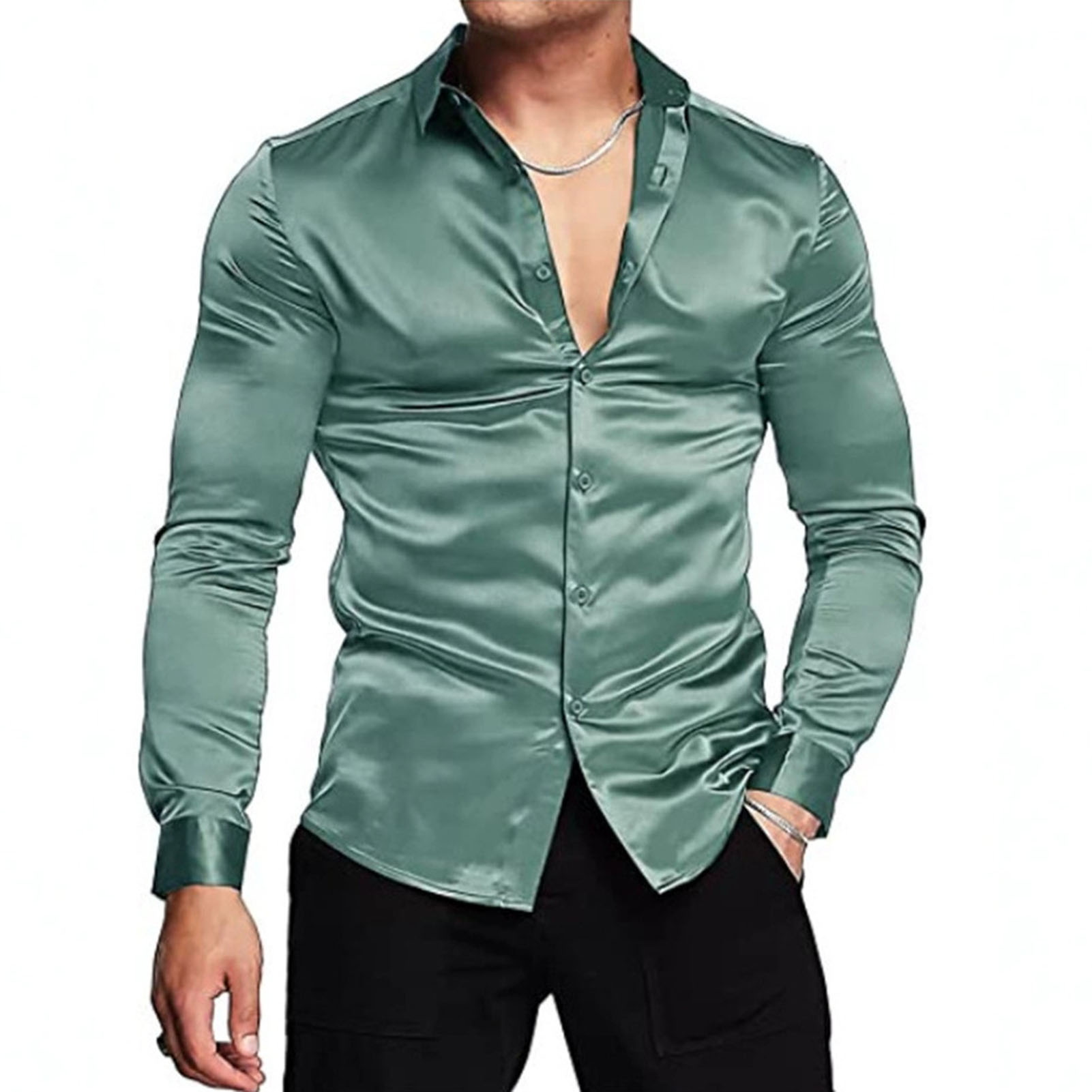 Spring Autumn Silk Satin Shirt - Mens Satin Silk Dress Shirt review and price