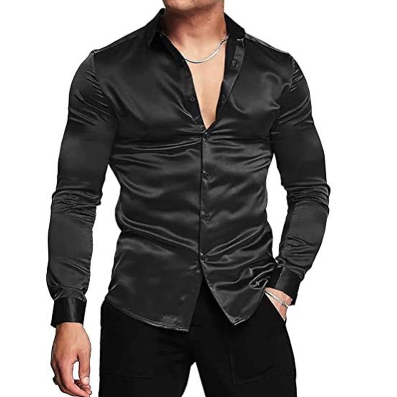 Spring Autumn Silk Satin Shirt - Mens Satin Silk Dress Shirt review and price