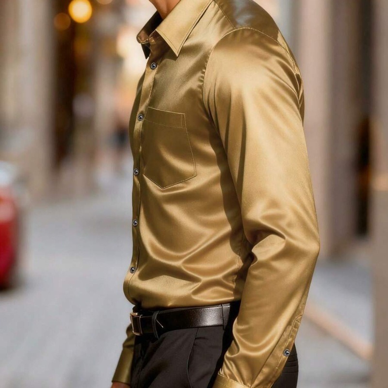 Men's Satin-Like Ice Silk Dres - Mens Satin Silk Dress Shirt review and price