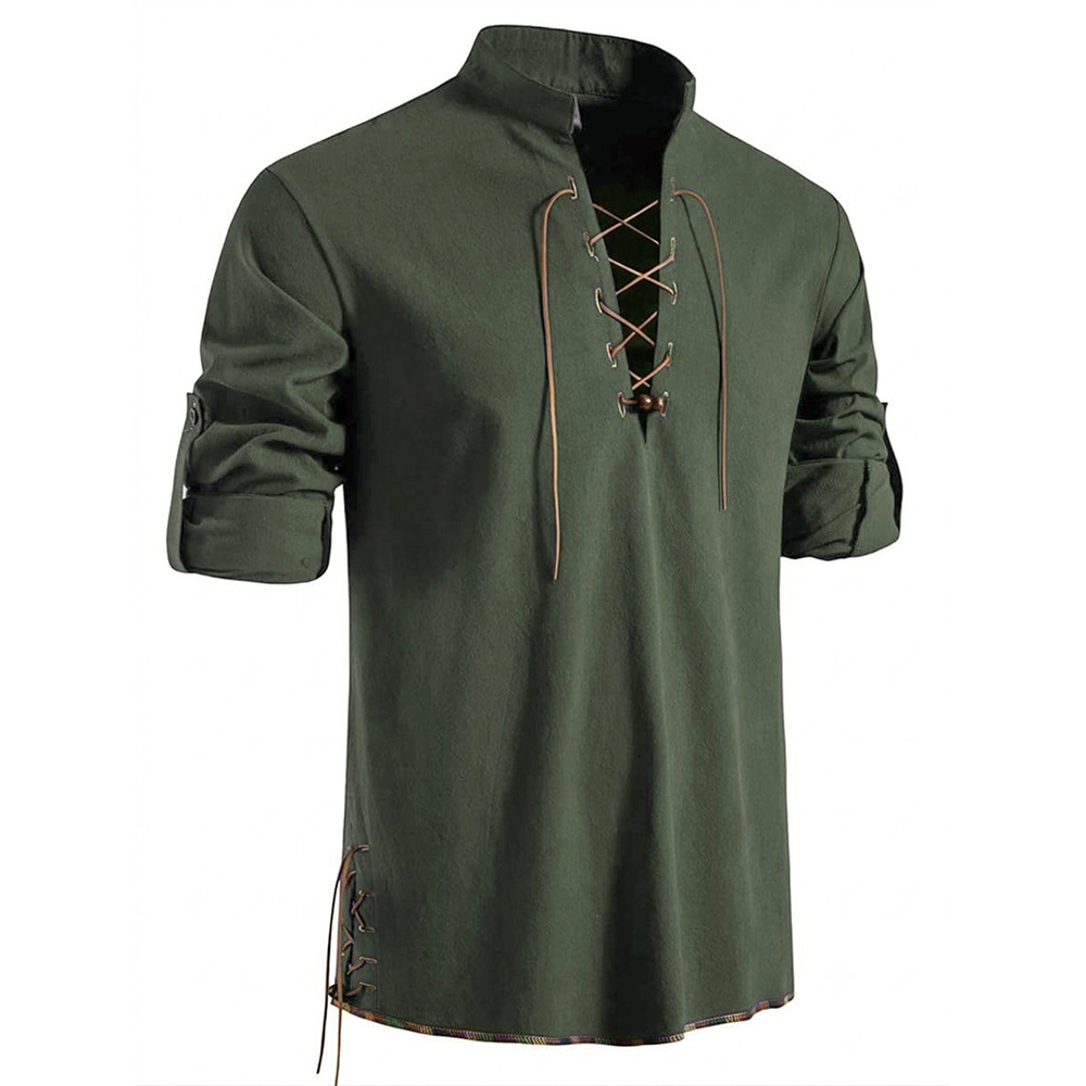 Men's Henley Neck Medieval Shi - Medieval Gothic Lace Up Pirate Shirt review and price