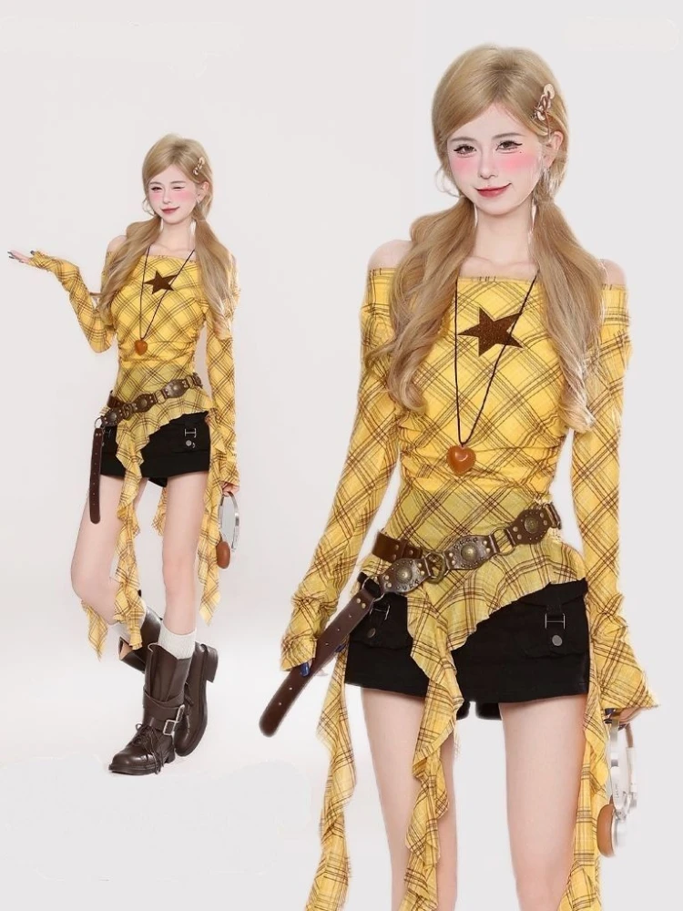 Y2K Plaid Slash Neck Vintage T - T-Shirts review and price