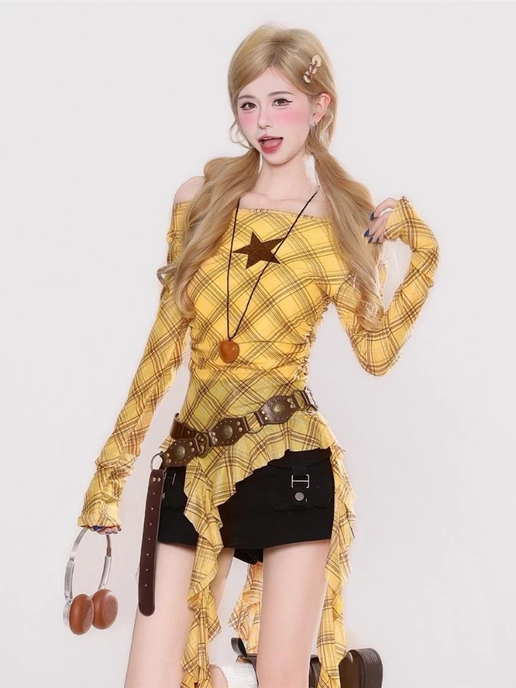 Y2K Plaid Slash Neck Vintage T - T-Shirts review and price