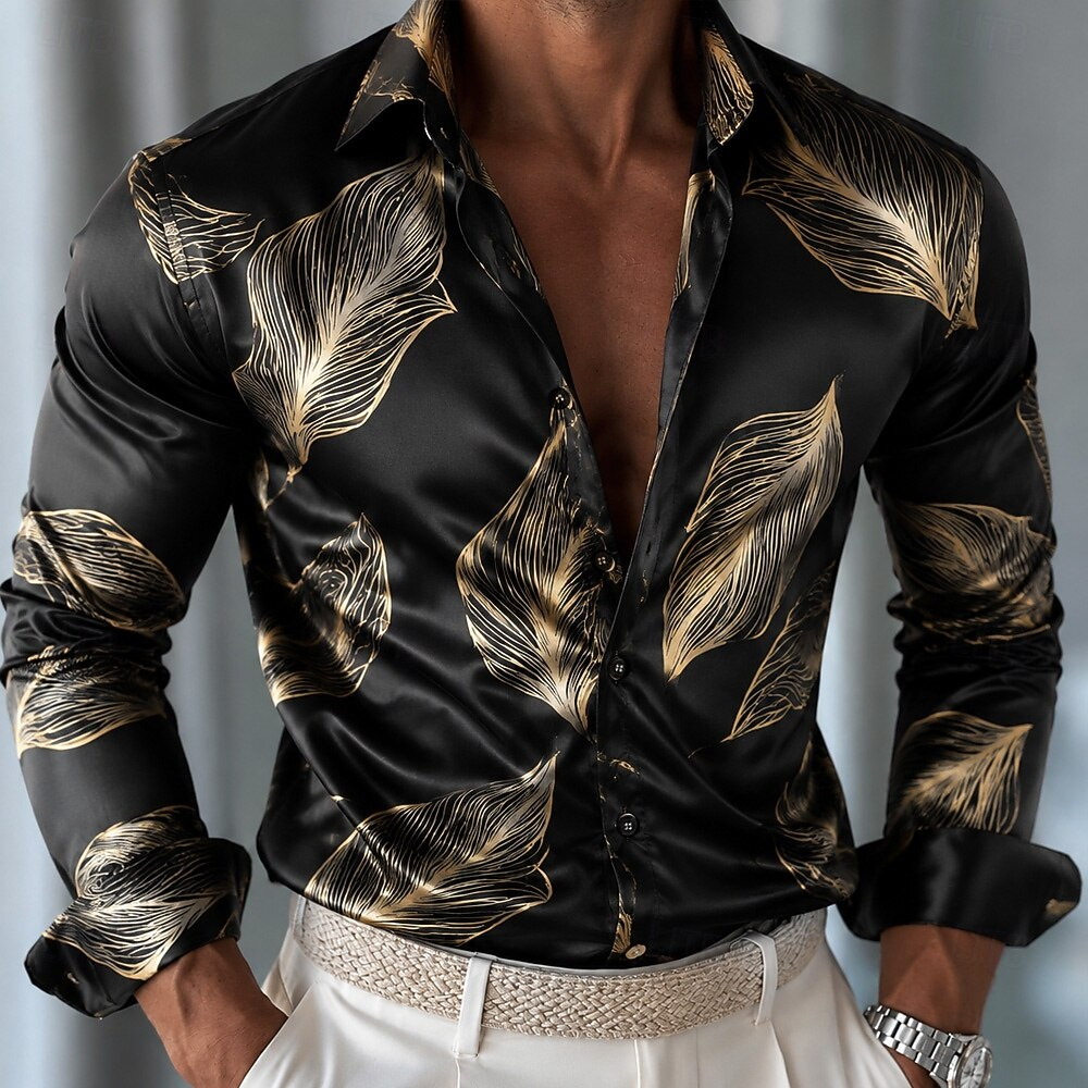 Men's Leaf Pattern Satin Shirt - Mens Satin Silk Dress Shirt review and price