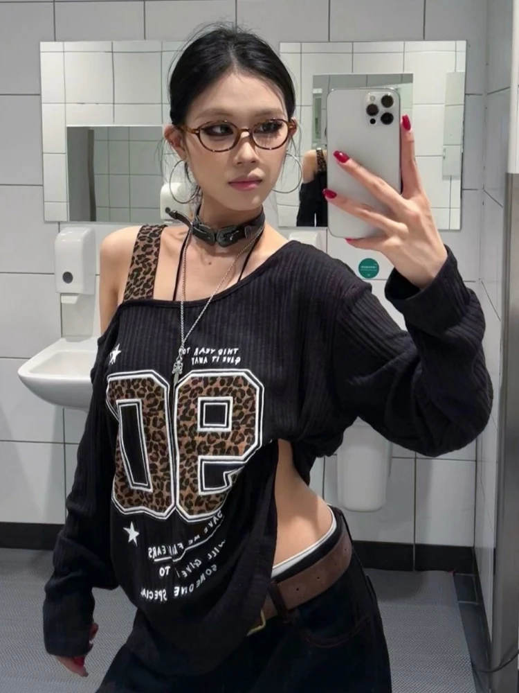 Y2K Patchwork Leopard Print T- - T-Shirts review and price