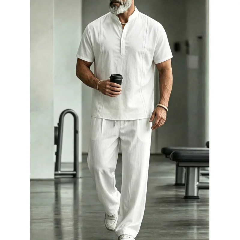 Men's Linen Casual 2-Piece Set - Mens Linen Shirt Long Sleeve review and price