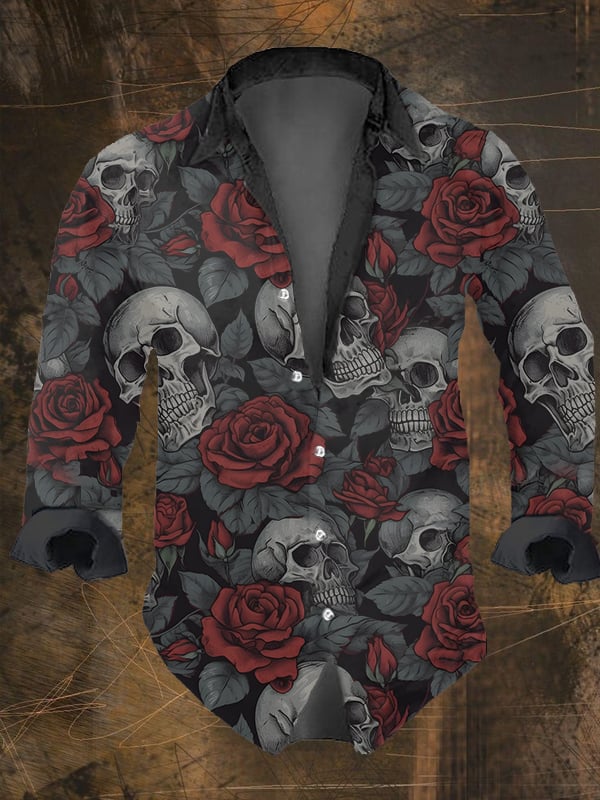 Halloween Men's Dark Skull Pri - Vintage Hawaiian Floral Shirt review and price