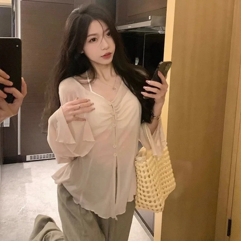 Sheer Flare Sleeve Blouse - Y2 - Shirts review and price