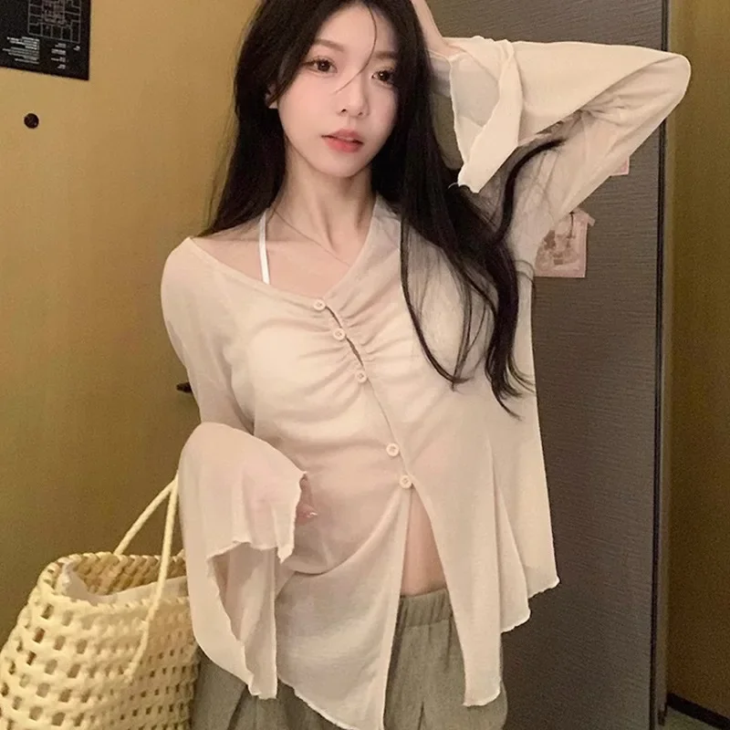 Sheer Flare Sleeve Blouse - Y2 - Shirts review and price