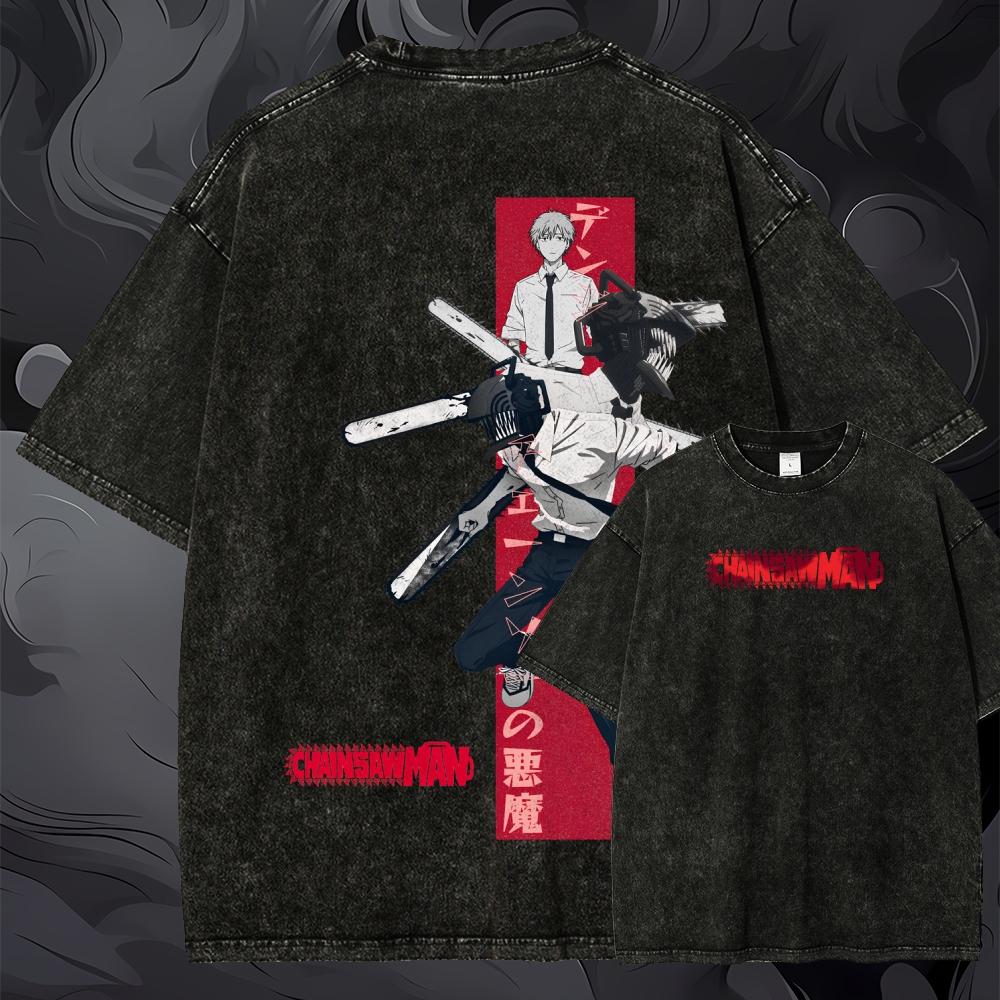 Oversized Chainsaw Man Graphic - Acid Wash Vintage Graphic T Shirt review and price