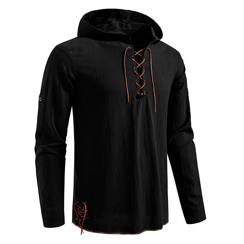 Men's Long Sleeve Hooded T-shi - Medieval Gothic Lace Up Pirate Shirt review and price