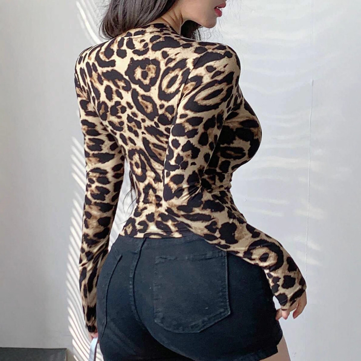 Women Leopard Print Zip Up Lon - Jackets review and price