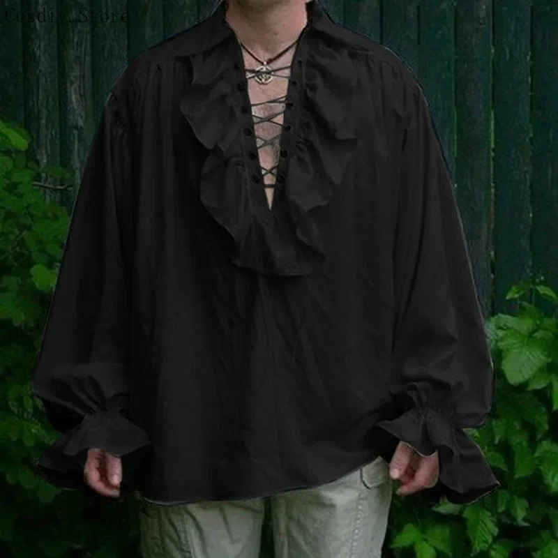S-5XL Medieval Pirate Hallowee - Medieval Gothic Lace Up Pirate Shirt review and price
