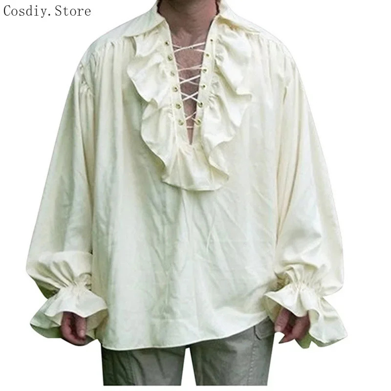 S-5XL Medieval Pirate Hallowee - Medieval Gothic Lace Up Pirate Shirt review and price