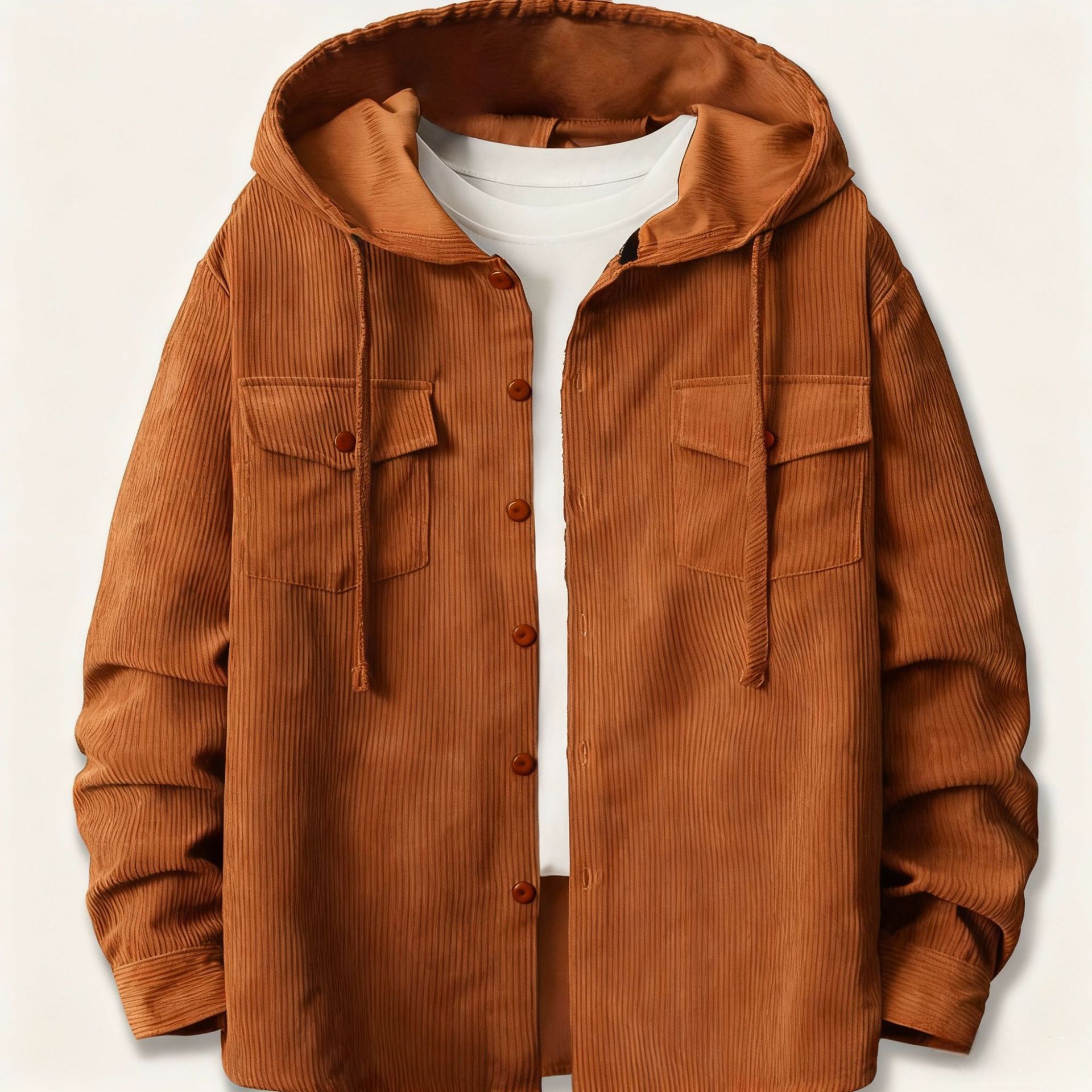 Mens Loose Corduroy Hooded But - Corduroy Button Up Shirt Men review and price