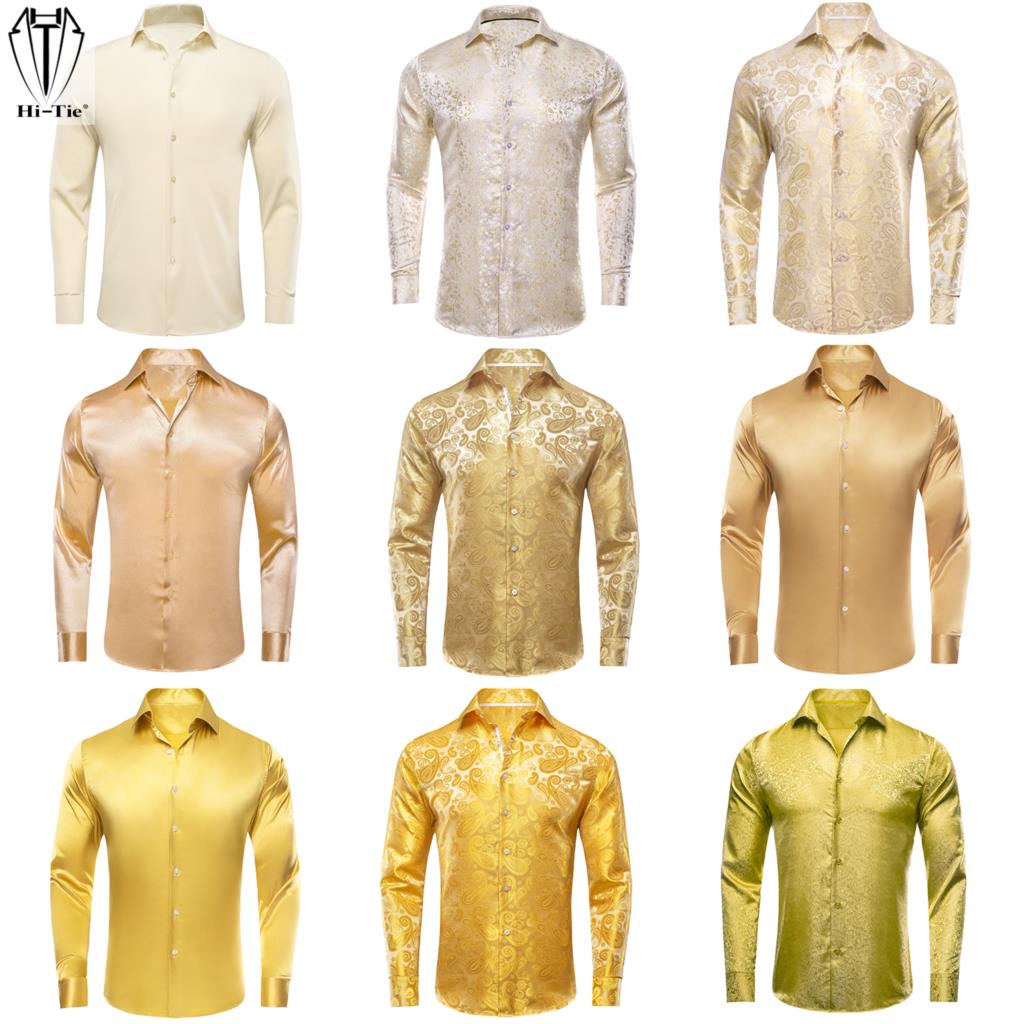 Hi-Tie Gold Beige Ivory Champa - Mens Satin Silk Dress Shirt review and price