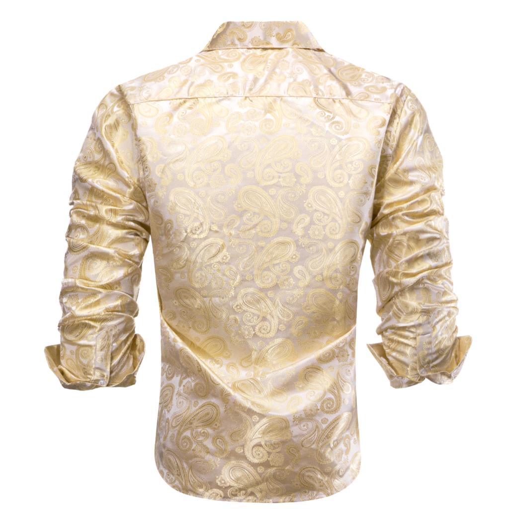 Hi-Tie Gold Beige Ivory Champa - Mens Satin Silk Dress Shirt review and price