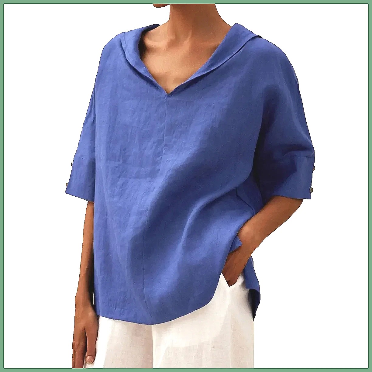 Women's Loose V-Neck Cotton Li - Shirts review and price