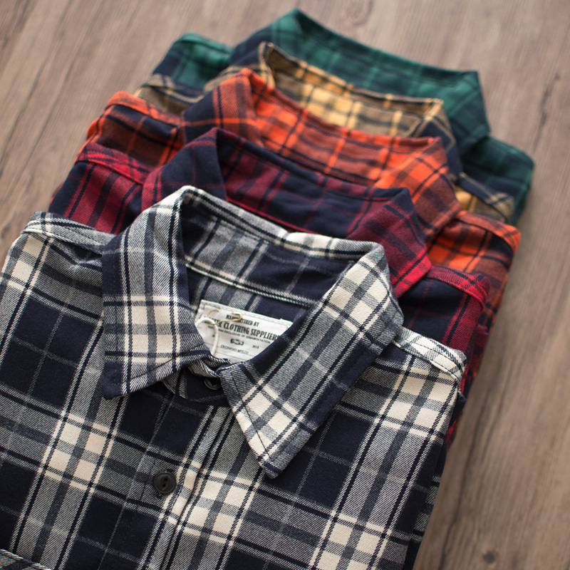 Autumn New American Retro 300g - Flannel Plaid Shirt Heavy Weight review and price