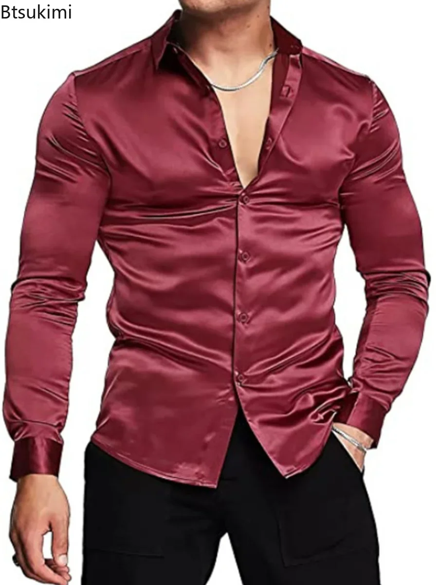 New 2026 Men's Luxurious Shiny - Mens Satin Silk Dress Shirt review and price