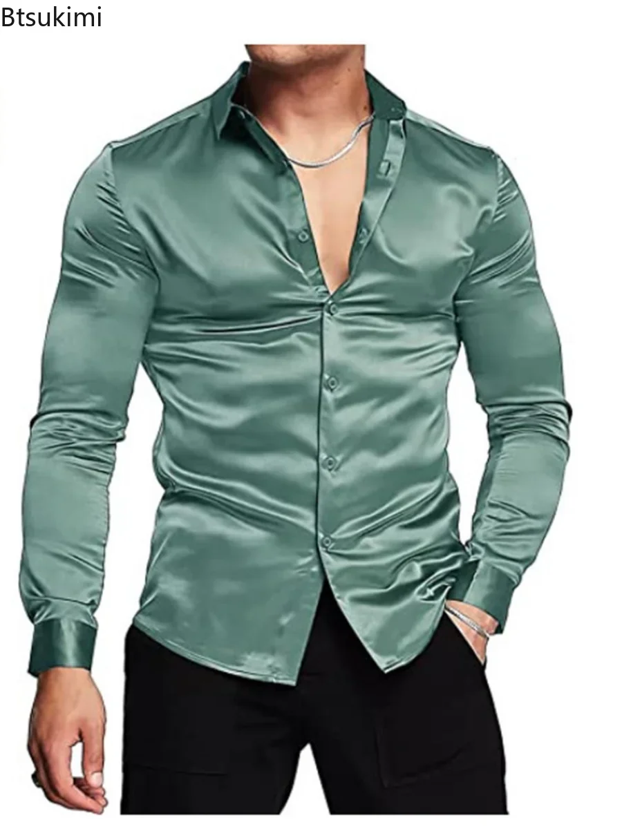 New 2026 Men's Luxurious Shiny - Mens Satin Silk Dress Shirt review and price