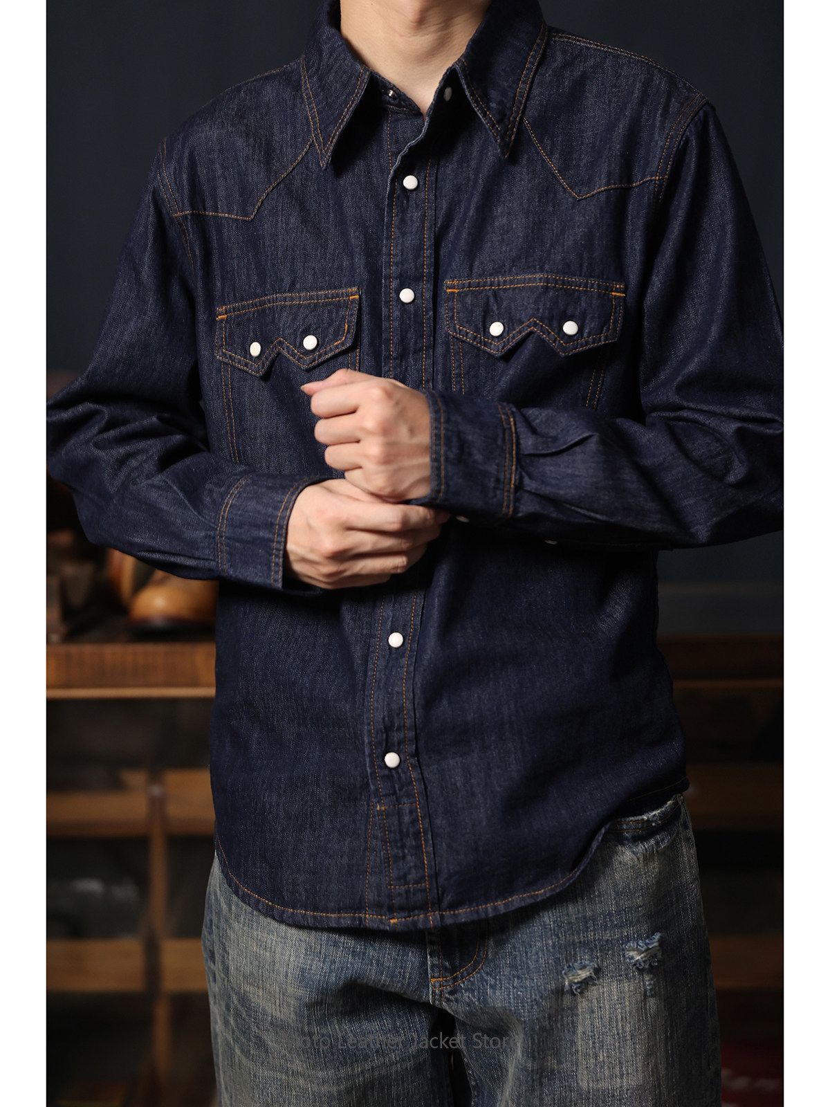 American Retro Western Denim S - Mens Western Denim Pearl Snap Shirt review and price