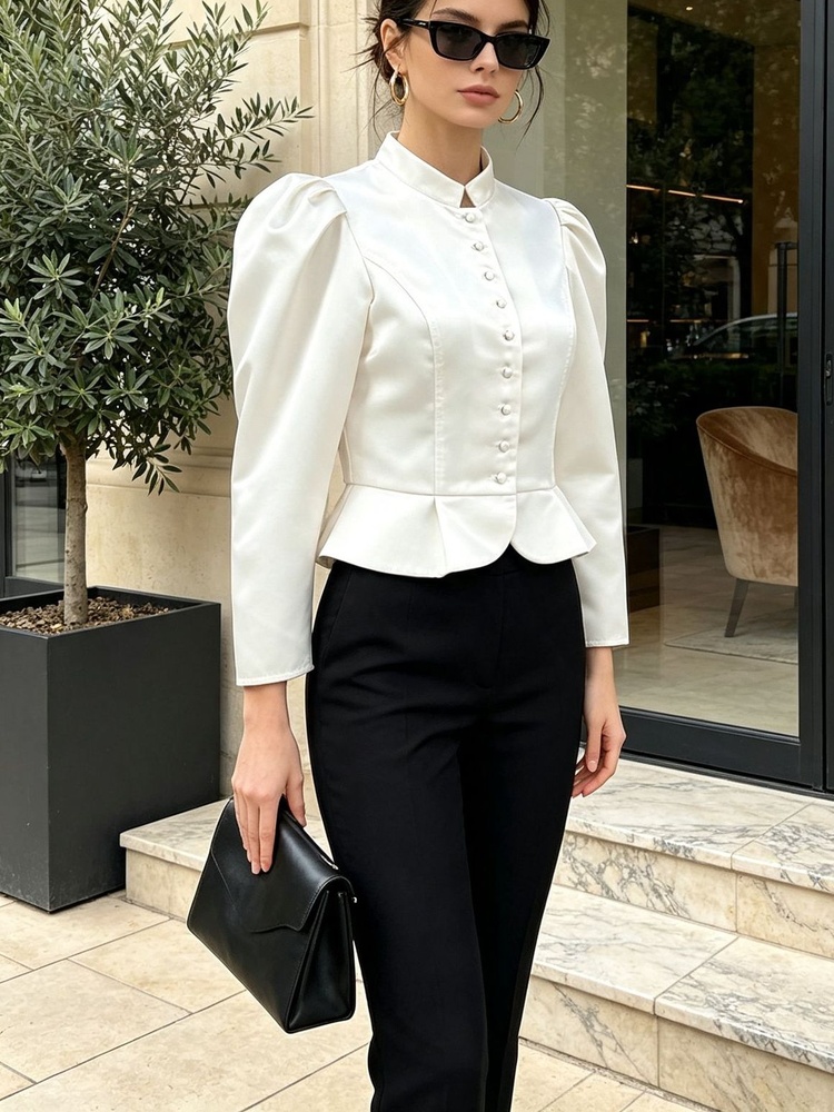Tossy Peplum Blouse Long Sleev - Mandarin Collar Formal Shirt Slim Fit review and price