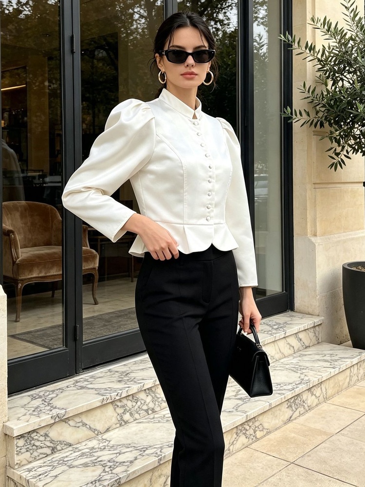 Tossy Peplum Blouse Long Sleev - Mandarin Collar Formal Shirt Slim Fit review and price