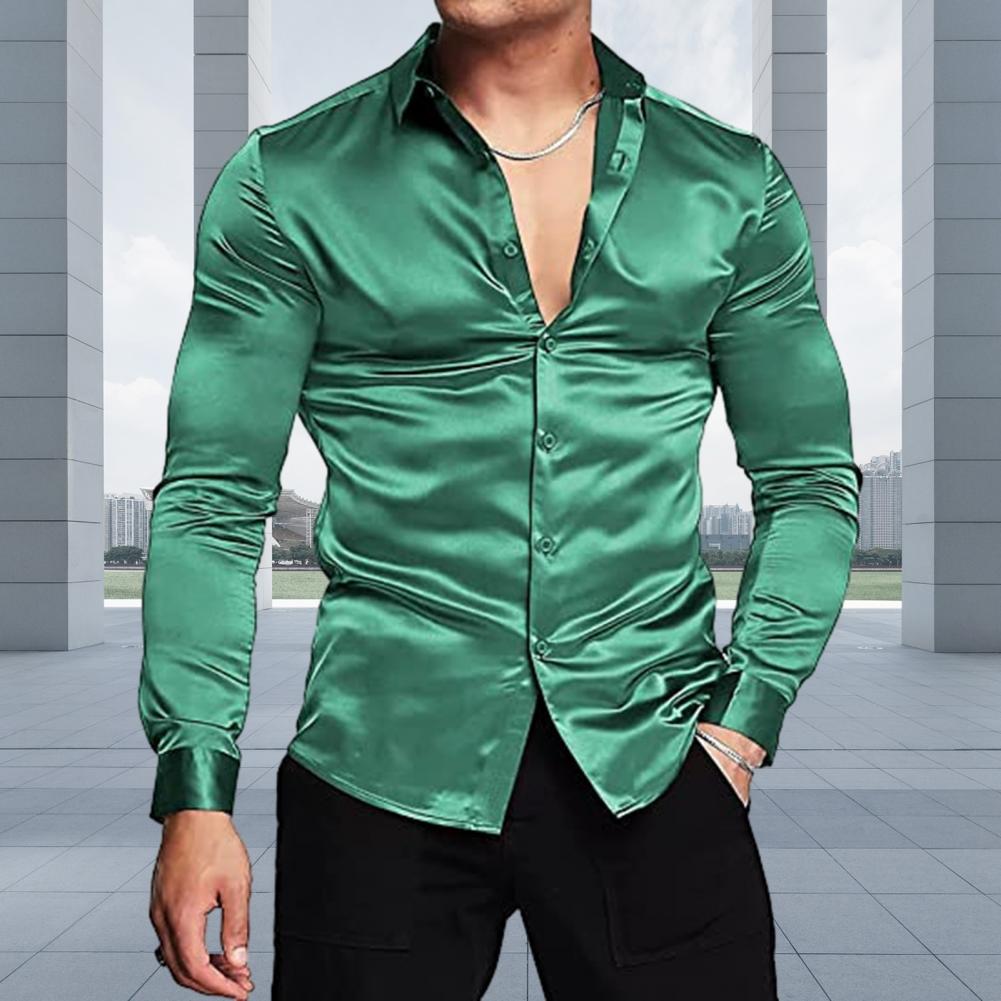 Stylish Men Shiny Silk Like Sa - Mens Satin Silk Dress Shirt review and price